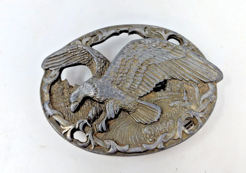 Vintage 1990 C+J Patriotic American Bald Eagle Western Belt Buckle fast ship